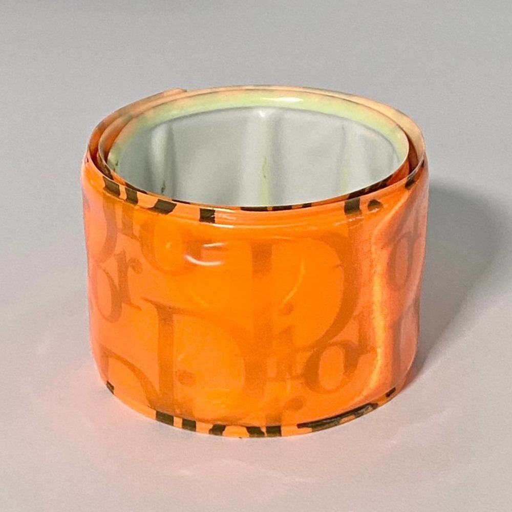 VTG Y2K Christian Dior Neon Orange Dayglo Holographic Trotter Logo Slap Bracelet - Picture 11 of 14